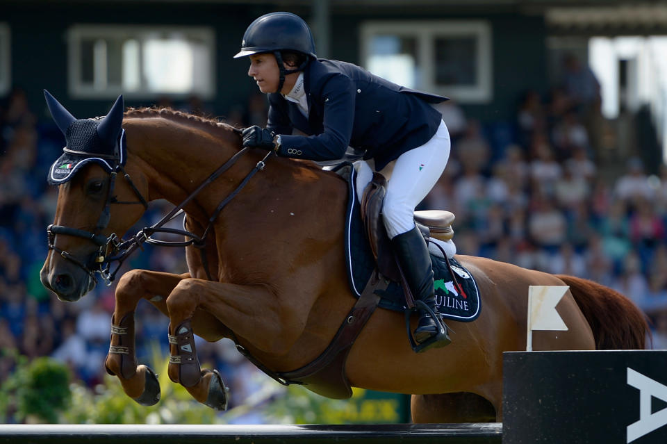 Laura Kraut of USA and her horse Teirra compete in the Prize of AachenMuenchener jumping competition. (Photo by Dennis Grombkowski/Bongarts/Getty Images)