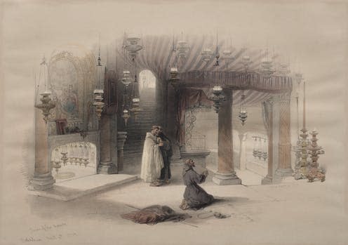 <span class="caption">The Shrine of the Holy Nativity, Bethlehem, 1849.</span> <span class="attribution"><span class="source">David Roberts</span></span>