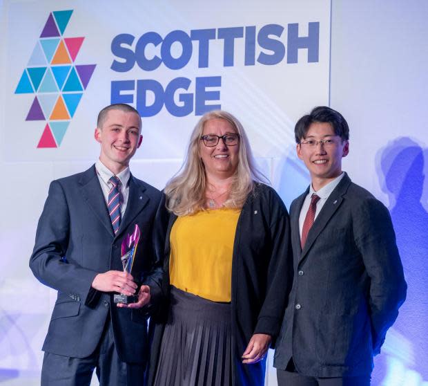 HeraldScotland: Joe Ralphs and Hiro Onishi of Robocean with Leah Pape of Scottish Enterprise