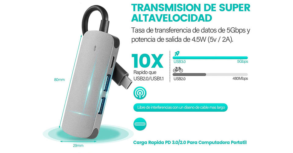 Adaptador USB-C multipuerto. Foto: Amazon