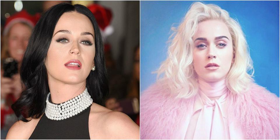 <p><strong>Quand : Février 2017 </strong><br> Katy Perry sait gérer le look bob blond platine (elle a d’abord <a rel="nofollow" href="https://ca.style.yahoo.com/biggest-celebrity-hair-transformations-2016-161747639/photo-p-katy-perry-spotted-newly-photo-145547714.html" data-ylk="slk:présenté ses mèches plus claires en janvier,;elm:context_link;itc:0;sec:content-canvas;outcm:mb_qualified_link;_E:mb_qualified_link;ct:story;" class="link  yahoo-link">présenté ses mèches plus claires en janvier, </a>un look qui n’est pas passé inaperçu). La chanteuse a récemment partagé une photo Instagram sexy de ses mèches ébouriffées. « Nouvelle vie, mais c’est qui ? », a confié la jeune femme blonde en légende, tout en confirmant qu’elle participerait aux Grammys. Aimez-vous cette phase blonde autant que nous ? <em>(Photos : Getty/Instagram/February 2017)</em> </p>