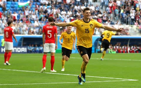 Thomas Meunier celebrates scoring  - Credit: Getty images