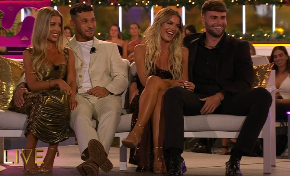 Exes Molly Smith and Callum Jones  sat together with their new partners (ITV)
