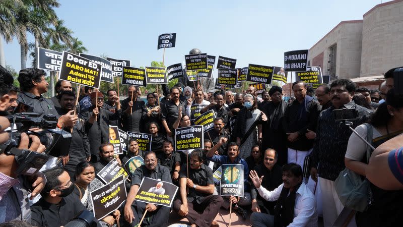 Protest over disqualification of Rahul Gandhi as a lawmaker by India's parliament, in New Delhi