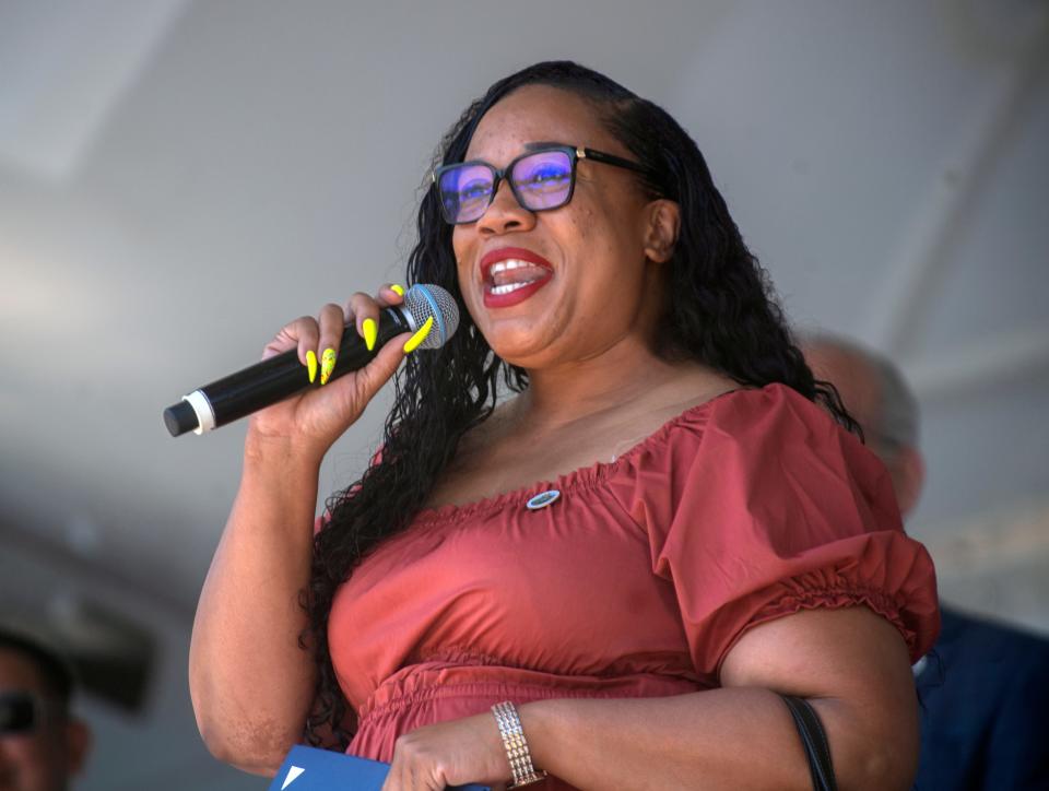 Stockton Vice Mayor Kimberly Warmsley speaks at the 2023 Juneteenth event at the Weber Point Events Center in downtown Stockton on June 17, 2023.