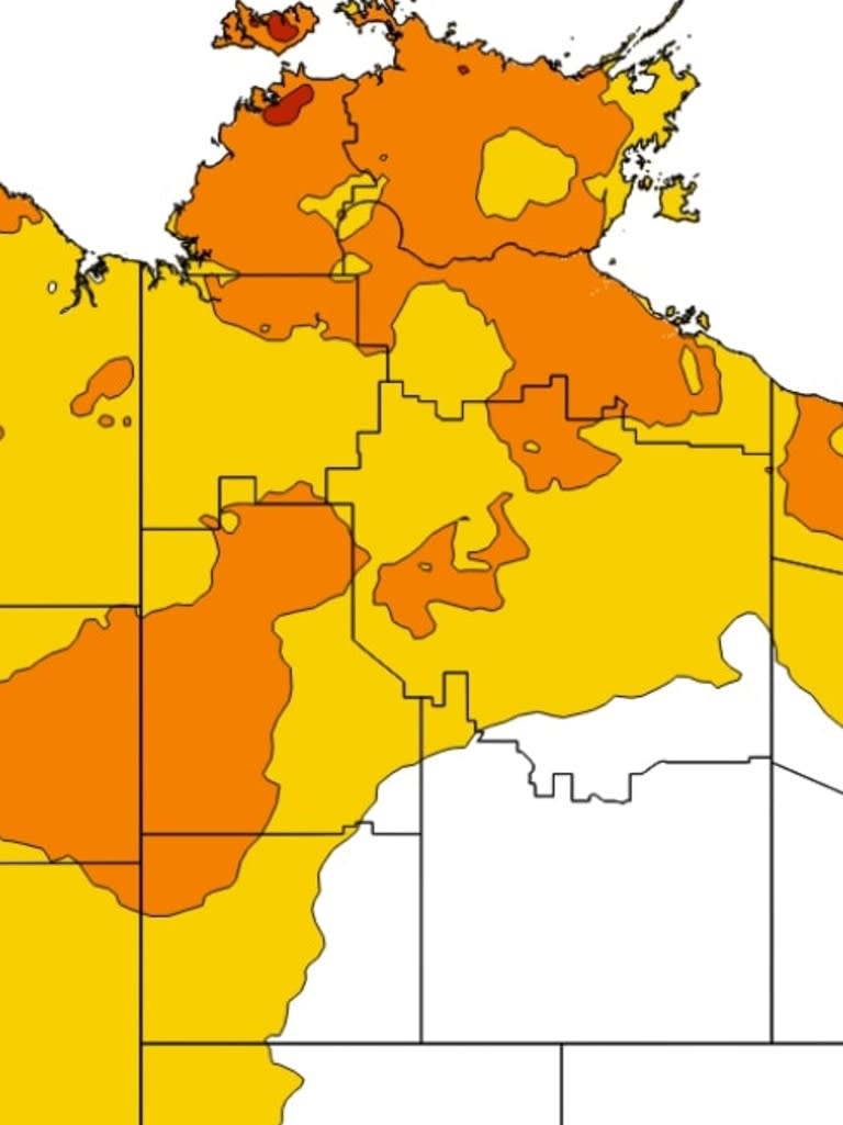 Heat wave map for NT. Picture: BoM.