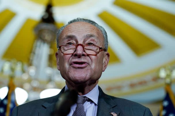 PHOTO: Senate Majority Leader Chuck Schumer speaks during a news conference, Sept. 20, 2022. (Mariam Zuhaib/AP)