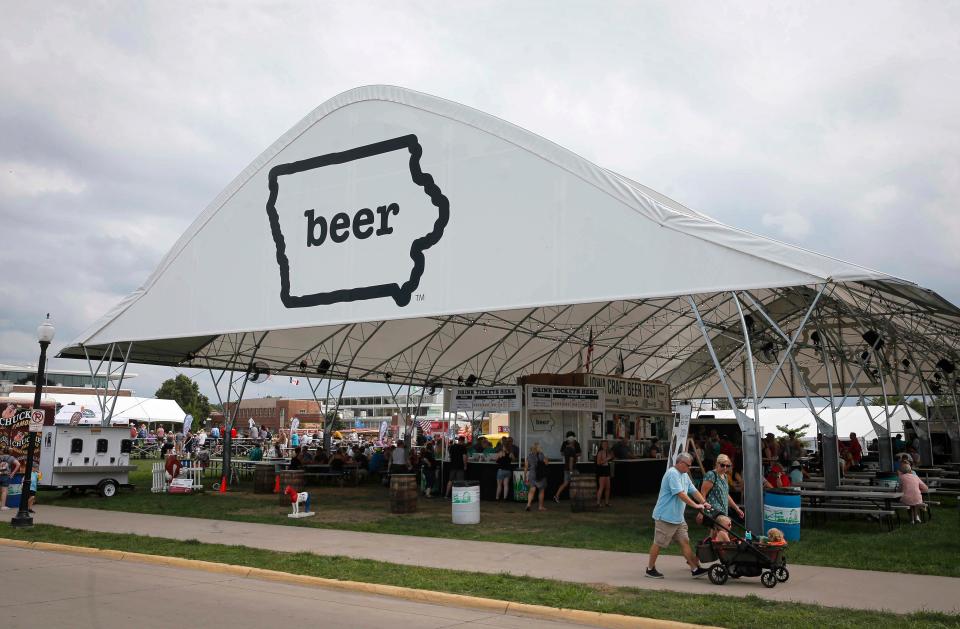 The new Iowa Craft Beer Tent offers dozens of Iowa-brewed beers for thirsty fairgoers during the opening day of the Iowa State Fair in Des Moines in 2021.