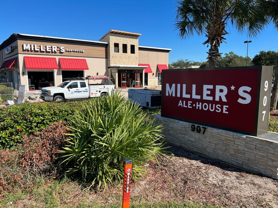 A Miller's Ale House restaurant nears completion at the Altamira Village shopping center just east of the Interstate 95/Dunlawton Avenue interchange (Exit 256) in Port Orange on Sunday, Oct. 29, 2023. The eatery is on track to open in early December.