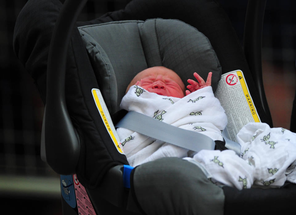 Prince George leaving the Lindo Wing of St. Mary's Hospital in London on July 23, 2013.&nbsp; (Photo: CARL COURT via Getty Images)