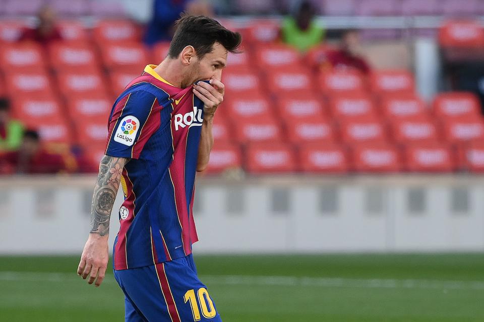 Lionel Messi had that aimless look again Saturday after El Clasico, searching for plenty of answers that aren't there. (Photo by LLUIS GENE/AFP via Getty Images)