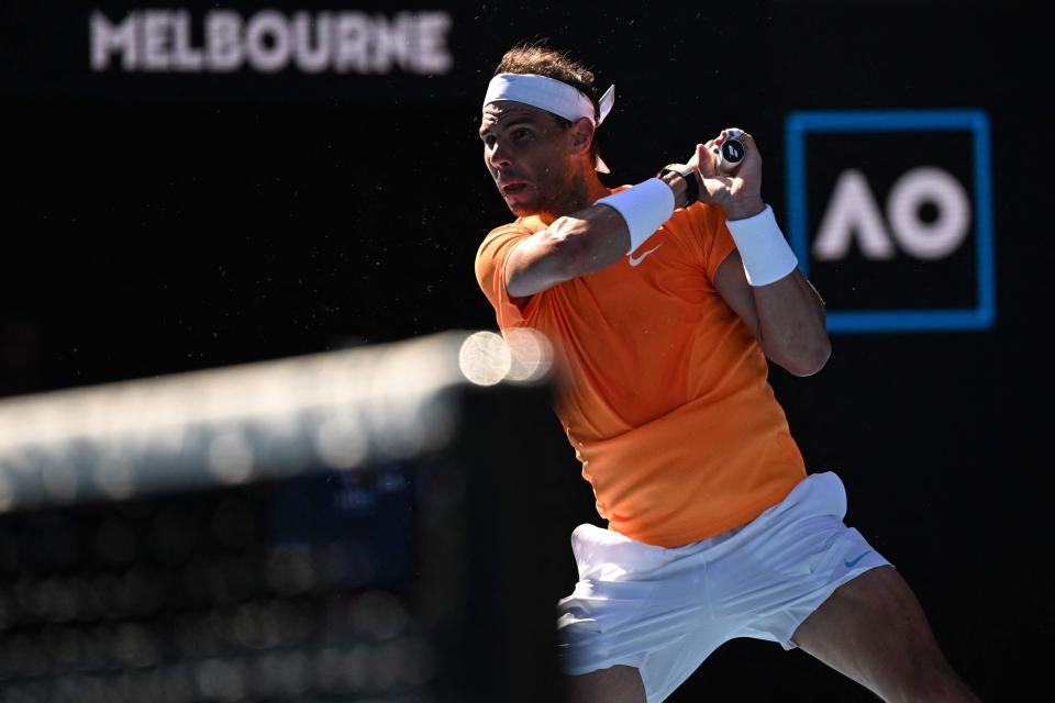 Spain's Rafael Nadal hits a return against Britain's Jack Draper (AFP via Getty Images)