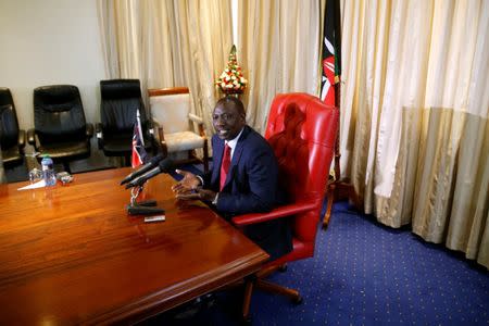 Kenyan Deputy President William Ruto speaks during a news conference with members of the Foreign Correspondents Association of East Africa in his official residence in Karen, Nairobi, Kenya, October 17, 2017. REUTERS/Baz Ratner