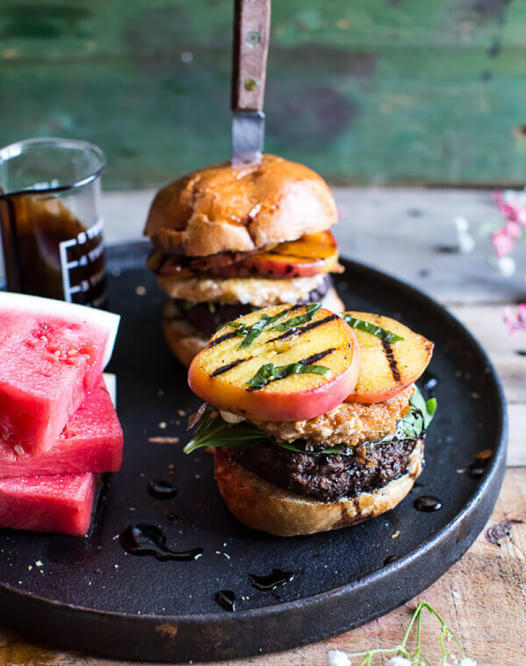 Shrimp Burgers with Chipotle Cream and Coconut Peach Salsa