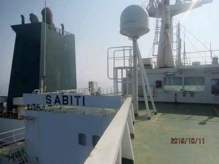 The Iranian-owned Sabiti oil tanker sails in the Red Sea