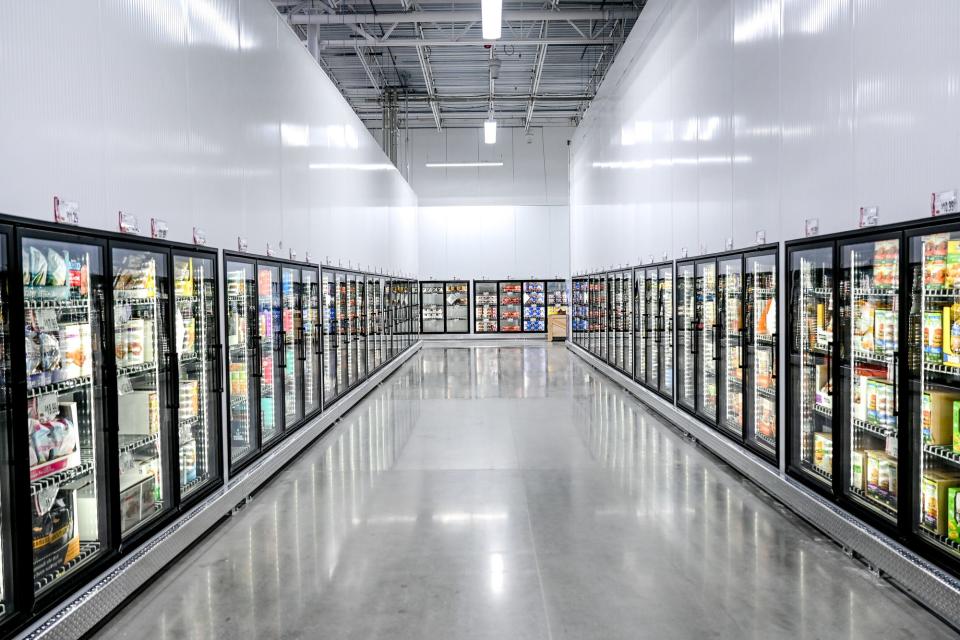 One of the refrigeration isles at BJ's Wholesale Club on Wednesday, Jan. 26, 2022, in Delta Township.