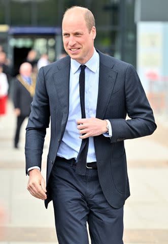 <p>Samir Hussein/WireImage</p> Prince William at St. Michael's Church of England School on April 25, 2024 in Birmingham, England.