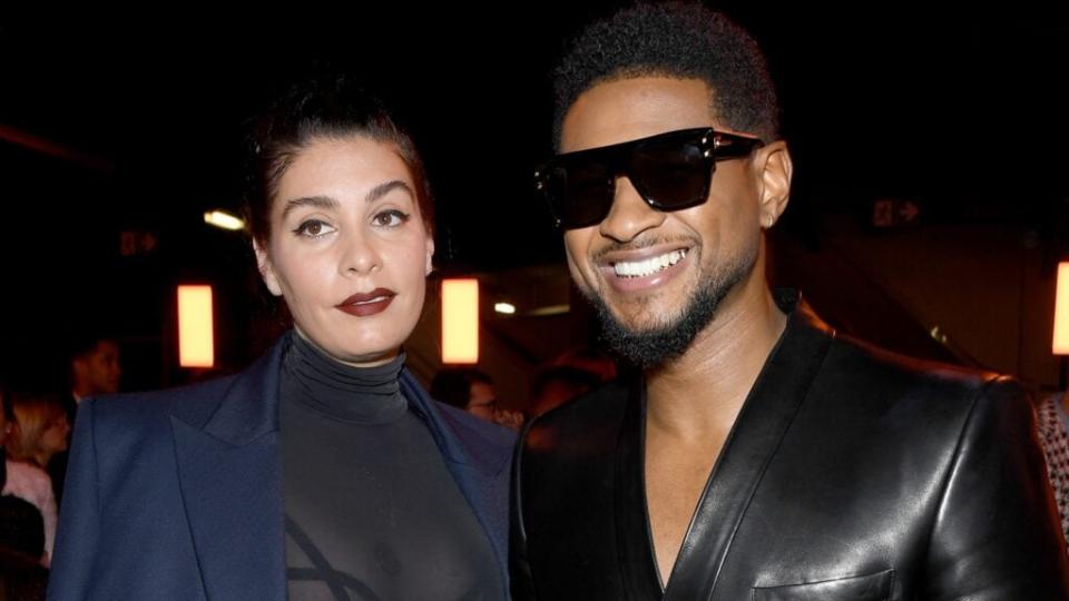 Music executive Jenn Goicoechea (left) and singer Usher (right) attend last February’s Balmain show in Paris, France. The couple is expecting their second child together. (Photo by Pascal Le Segretain/Getty Images)