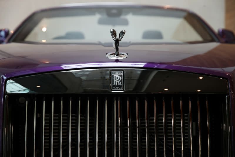 A Rolls-Royce Black Badge Dawn car is seen at a dealership in London