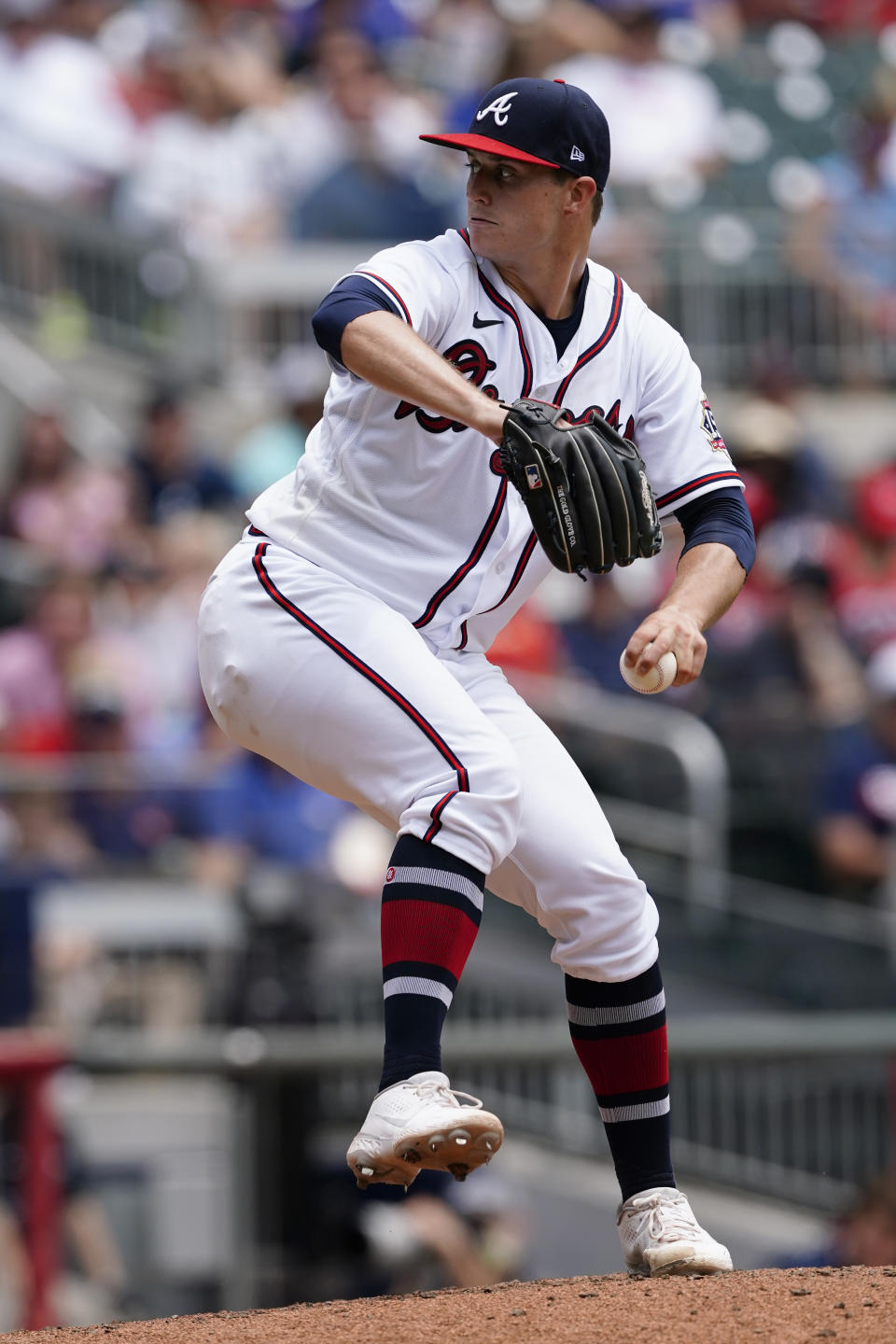 Atlanta Braves starting pitcher Tucker Davidson delivers in the third inning of a baseball game against the Washington Nationals, Thursday, June 3, 2021, in Atlanta. (AP Photo/John Bazemore)