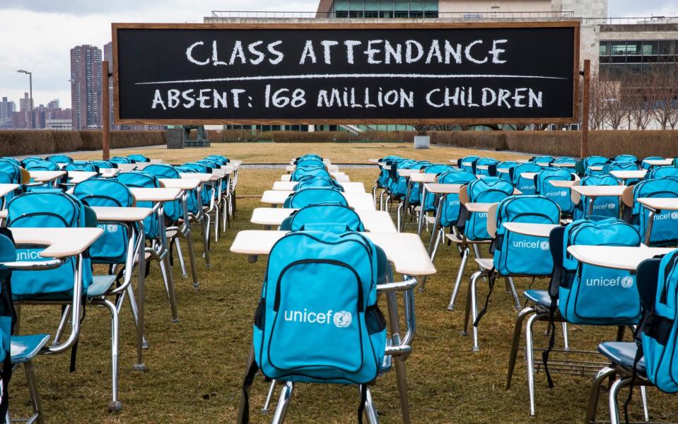 UNICEF unveils Pandemic Classroom at UN Headquarters in New York to raise awareness - Getty Images North America/UNICEF via Getty Images