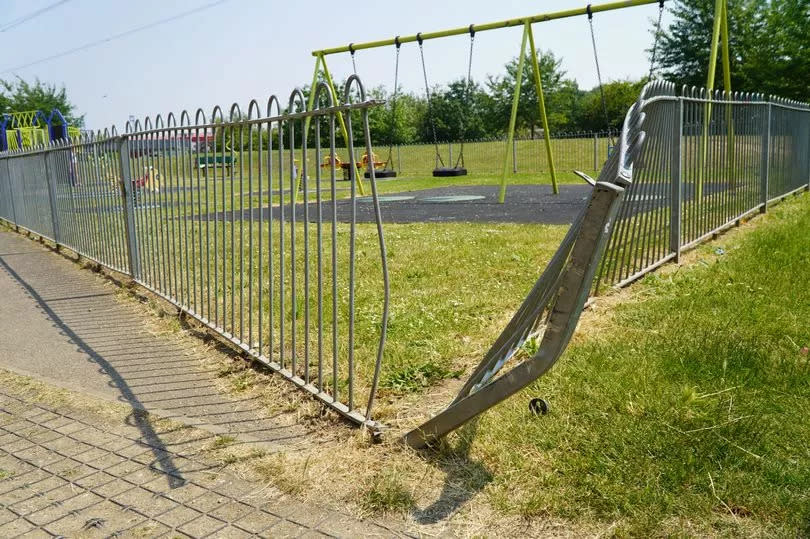 The lorry damaged this fence at the play park, it's been alleged