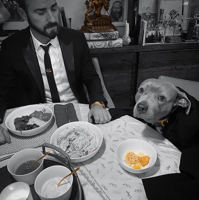 <p>The actor shared a sweet photo with his Thanksgiving dinner date: his dog! </p> <p>"Happy Thanksgiving," he <a href="https://www.instagram.com/p/CIDnHM1JBtx/?utm_source=ig_embed" rel="nofollow noopener" target="_blank" data-ylk="slk:wrote on Instagram;elm:context_link;itc:0;sec:content-canvas" class="link ">wrote on Instagram</a>, "We’re doing this one alone so the rest can be with loved ones. Miss you mom. Be there soon. 🖤"</p>