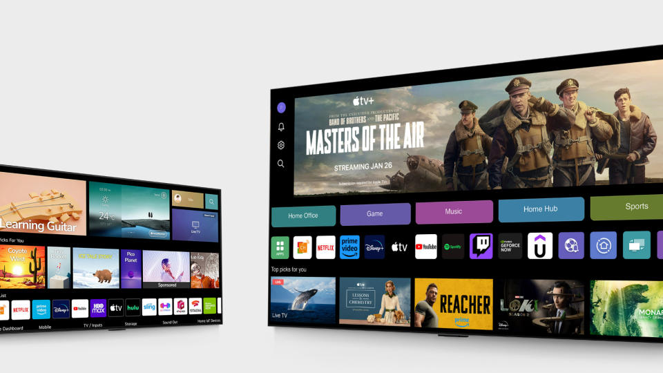 LG webOS 2024 update on a small TV (left) and large TV (right)