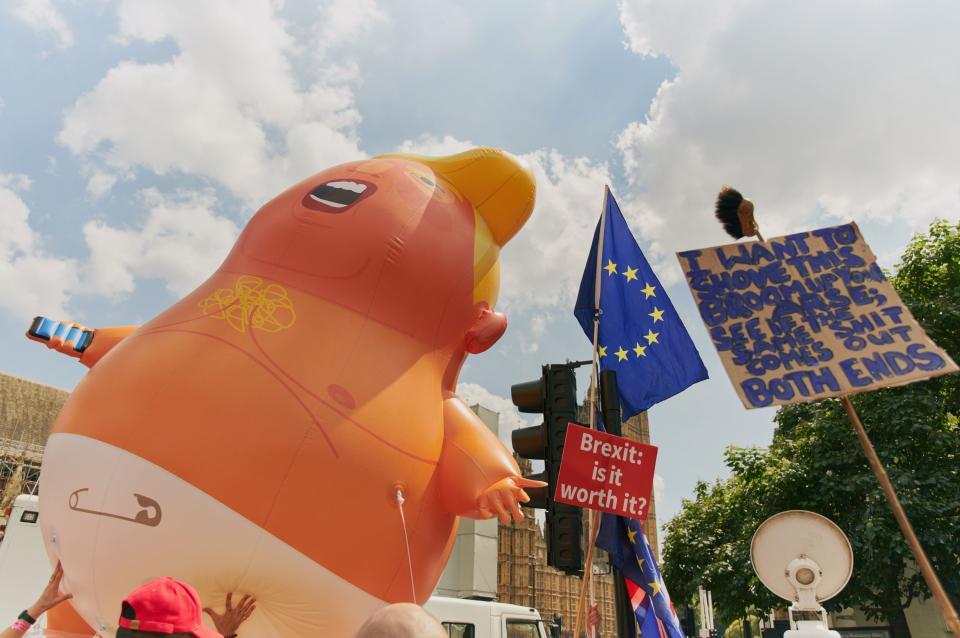 London swelled with protests against Donald Trump during his visit to the U.K., including a giant baby blimp.