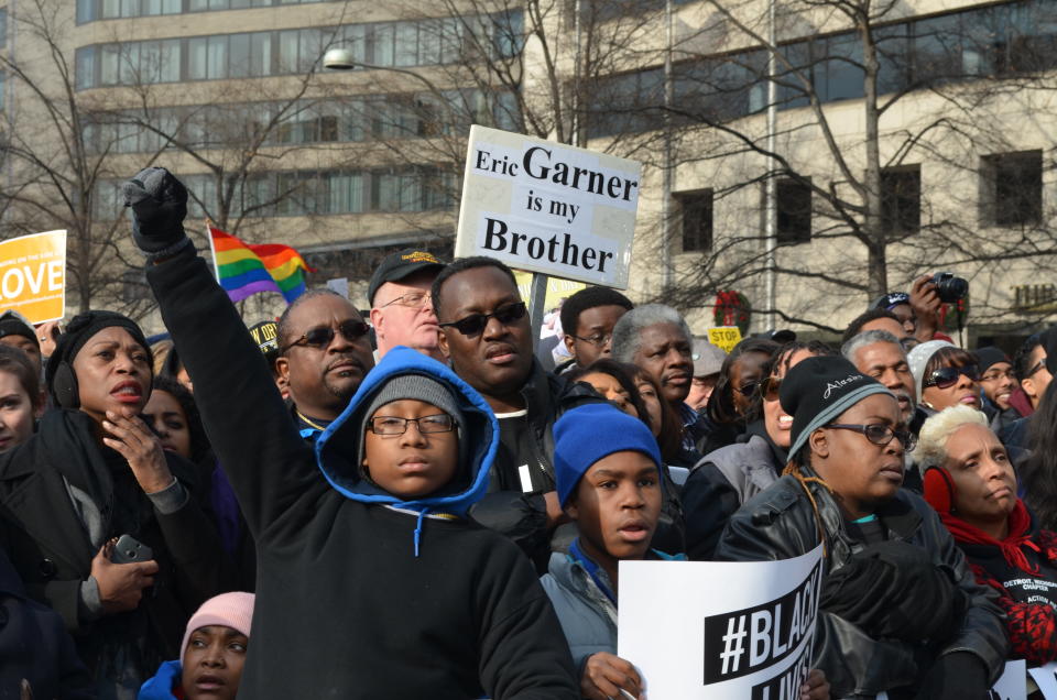 Protesters march towards the U.S. Capitol in Washington, DC on Saturday Dec. 13, 2014