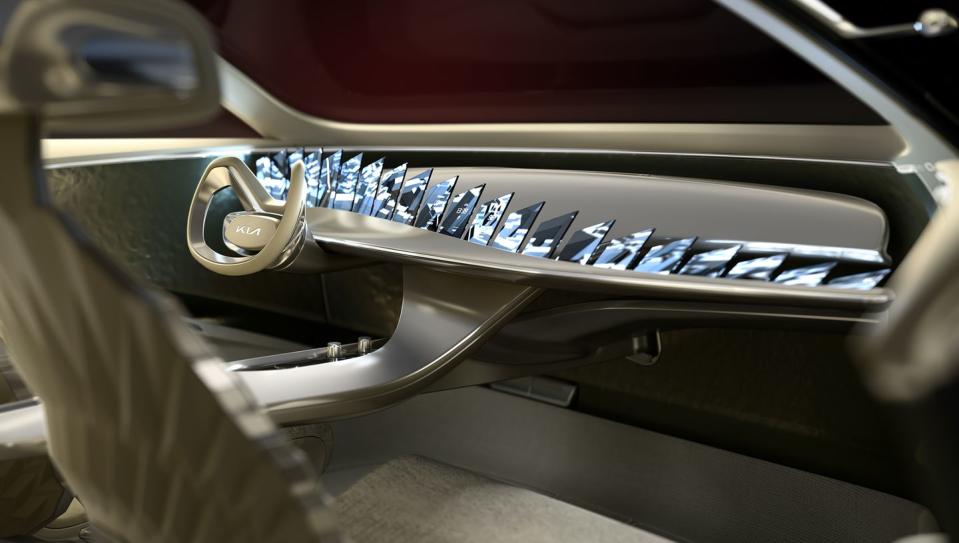 <p>Ralph Kluge, Kia's general manager of interior design, says the screens "are a humorous and irreverent riposte" to the competition between other automakers to produce the car with the biggest screens.</p>
