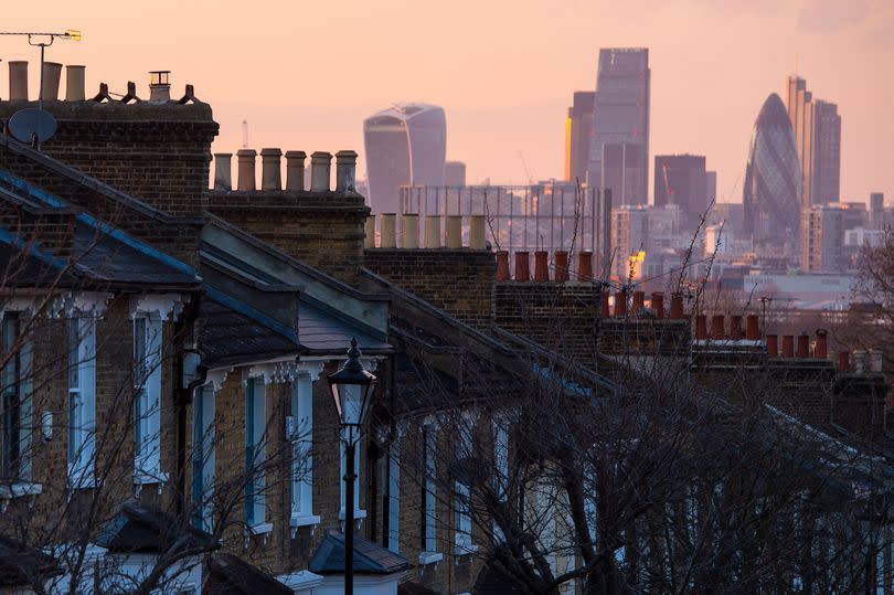 homes against a city backdrop