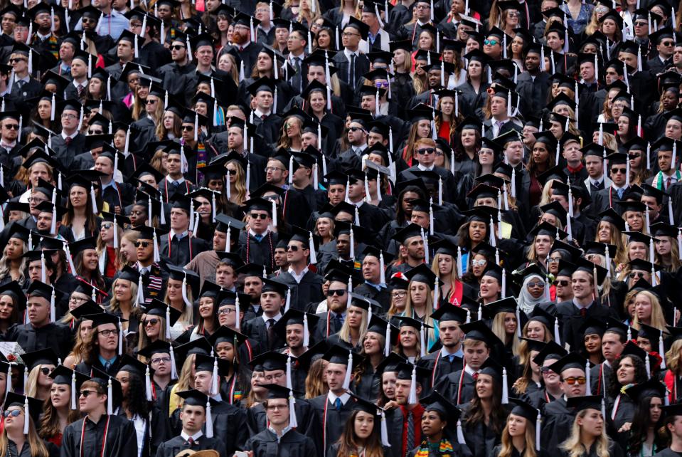 Graduates in the College of Arts and Sciences during Ohio State University's 418th Commencement on Sunday, May 6, 2018 at Ohio Stadium in Columbus, Ohio. [Joshua A. Bickel/Dispatch]