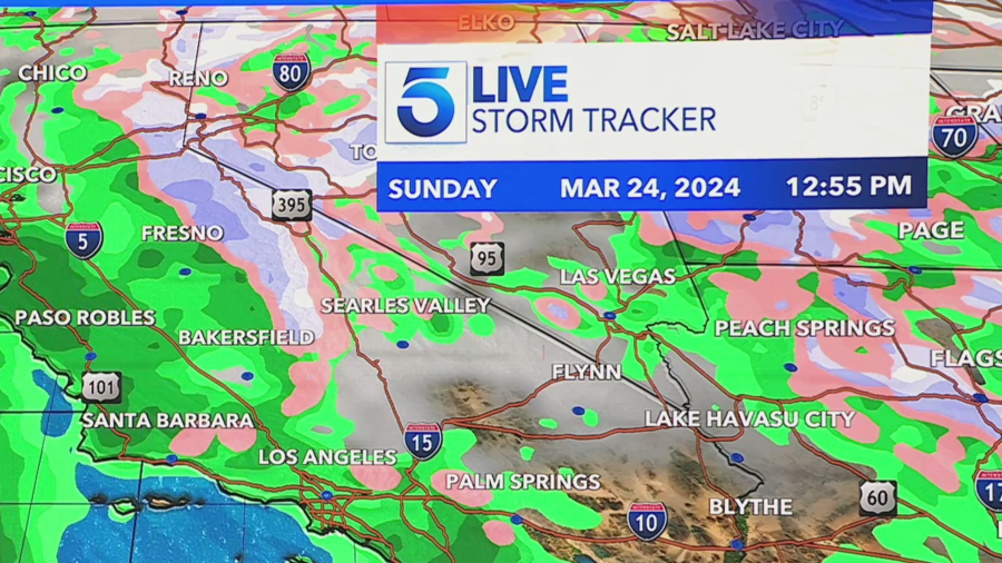 KTLA's storm tracker on March 21, 2024.predicts rain for Sunday.