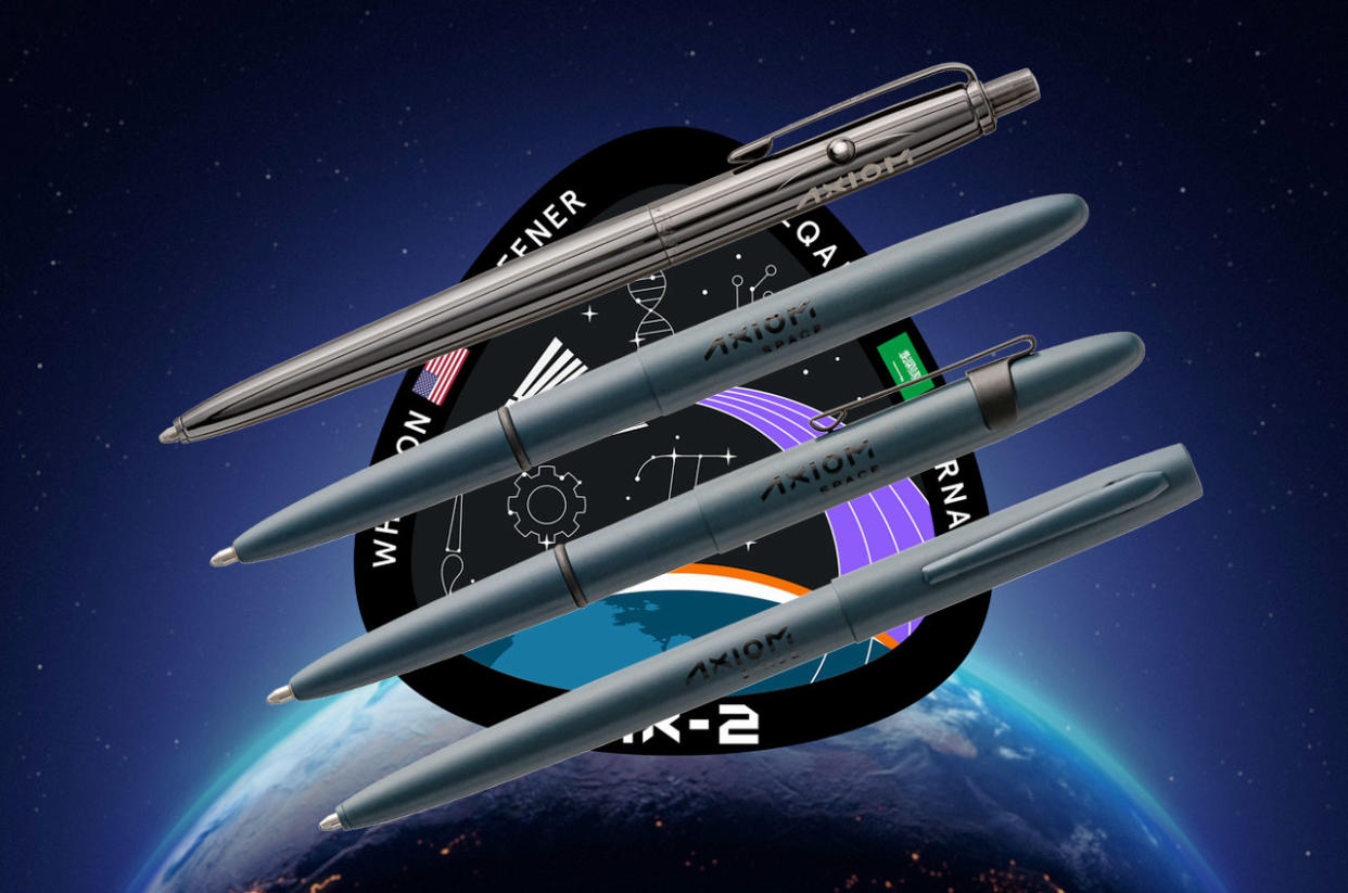  Fisher Space Pen has produced four new model pens under a new partnership with Axiom Space, including a version of its original Astronaut pen finished in black titanium nitride. 