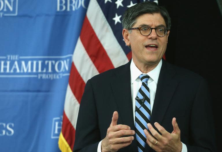 US Treasury Secretary Jack Lew speaks during a forum at the Brookings Institution, September 22, 2014 in Washington, DC