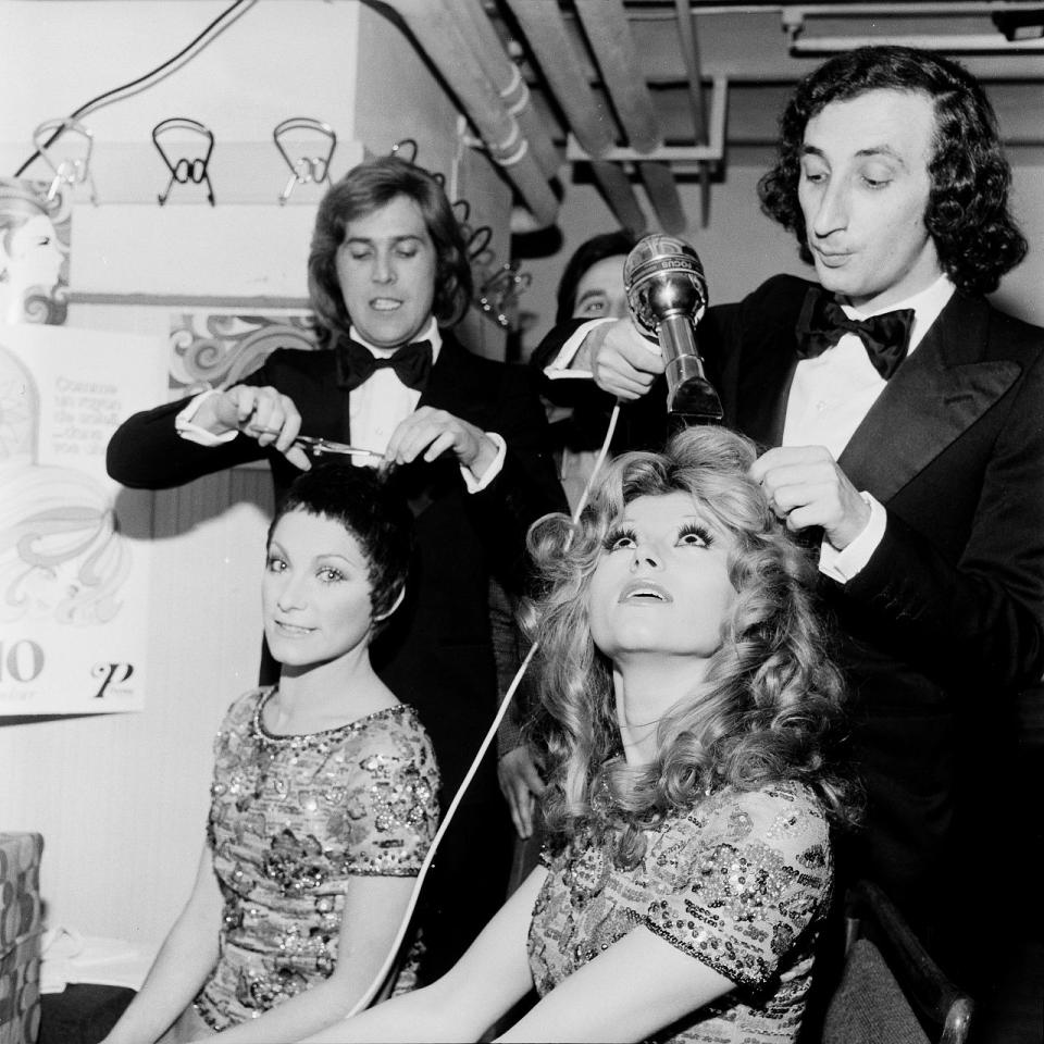 The Ricchi e Poveri joke in the make-up room at the XXIII Sanremo Festival, 1973.