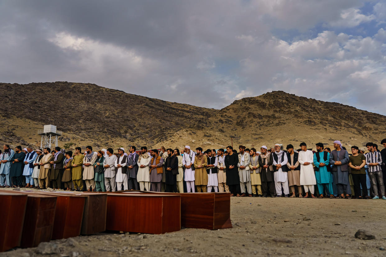 A funeral on Aug. 30 for the civilians killed in a U.S. drone strike in Kabul. (Marcus Yam / Los Angeles Times via Getty Images file)