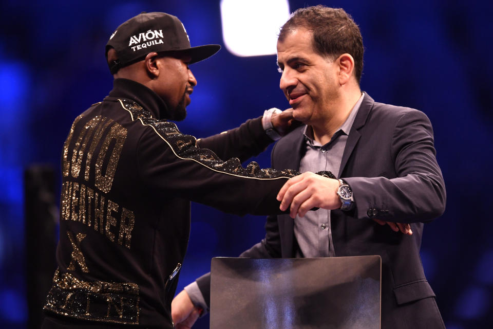 Floyd Mayweather Jr. and Showtime Sports executive Stephen Espinoza