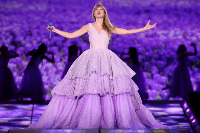 <p>John Shearer/TAS23/Getty for TAS Rights Management</p> Taylor Swift performs in Kansas City in July 2023