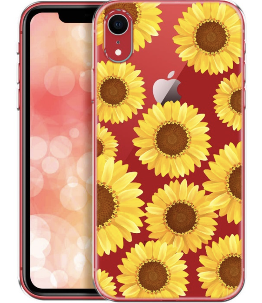 La custodia in silicone trasparente morbido con girasoli è molto estiva, anti-stratch e stilosa. La produce OOH!COLOR per iPhone XR. Prezzo: 8,79 euro su amazon.it (Instagram)