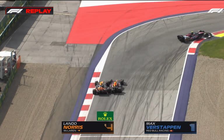El toque entre Max Verstappen y Lando Norris en el último tramo del GP de Austria; George Russell sacó provecho y le dio el triunfo a Mercedes