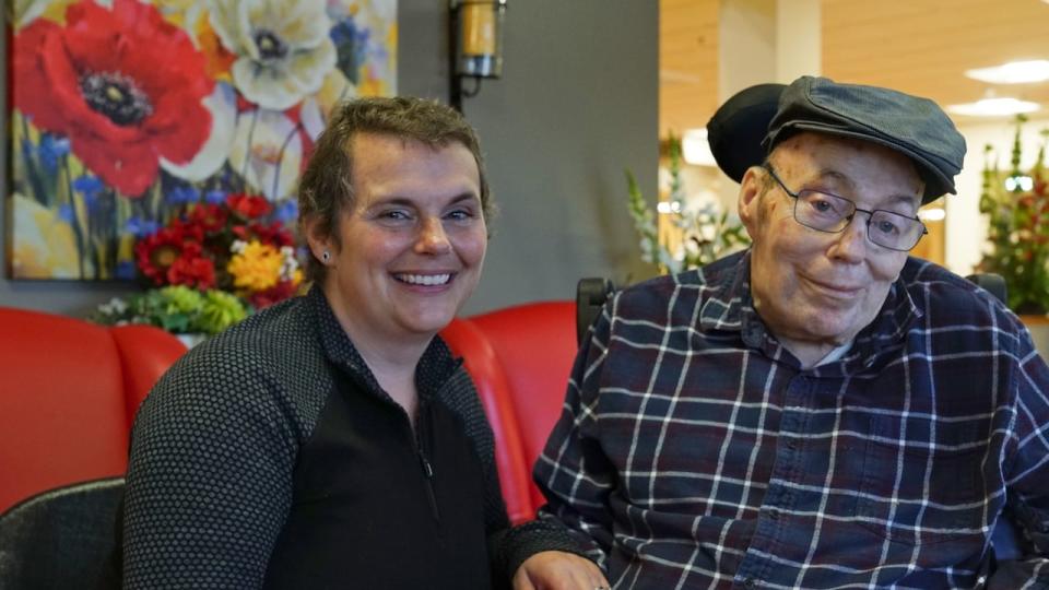 Katie Cote and her father Barry Sheehan in the lobby of the Osgoode Care Centre.