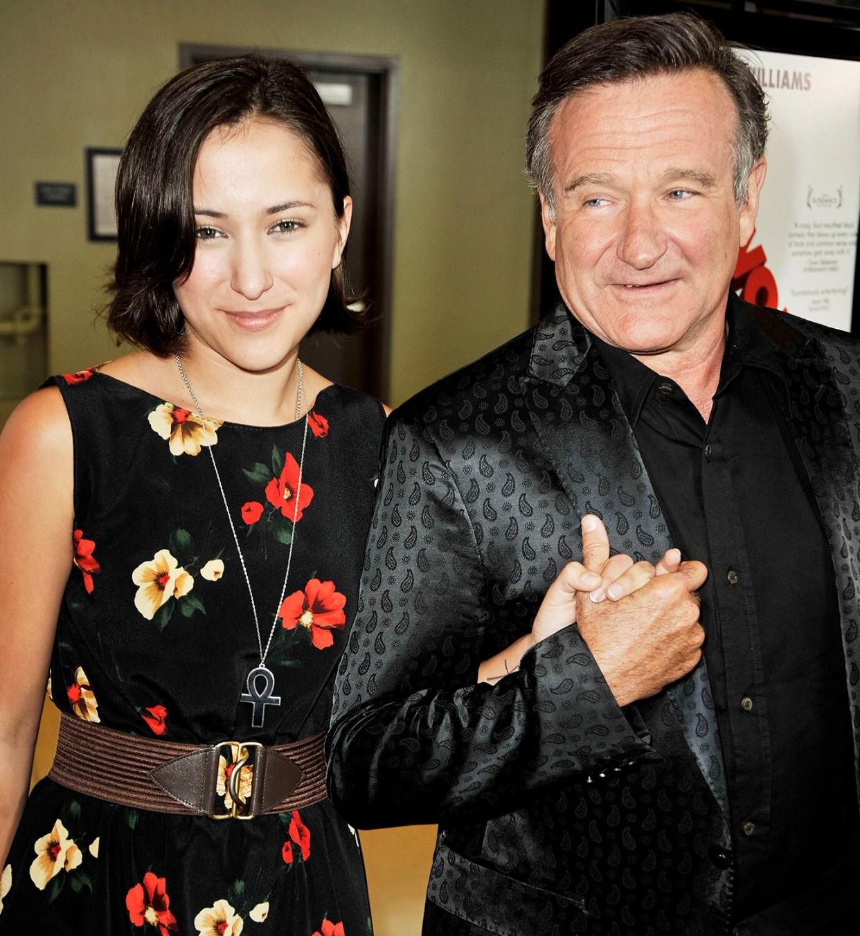 Zelda Williams and her father actor Robin Williams arrive at the premiere of Magnolia Pictures' "World's Greatest Dad" at The Landmark Theater on August 13, 2009 in Los Angeles, California.