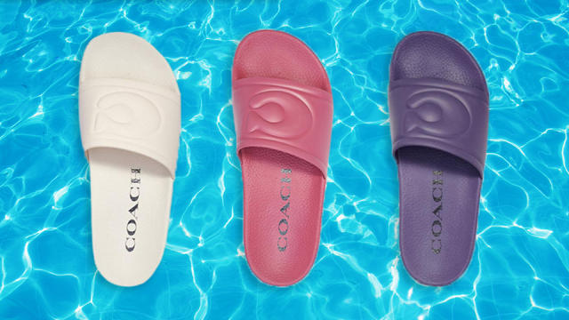 Coach Has Platform Pool Slides That Match the Pillow Tabby Bag