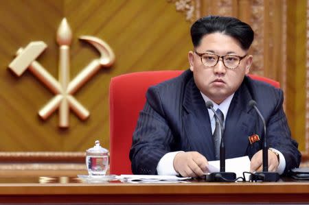 North Korean leader Kim Jong Un attends the first congress of the country's ruling Workers' Party in 36 years, in Pyongyang, North Korea, in this photo taken by Kyodo May 9, 2016. Mandatory credit Kyodo/via REUTERS