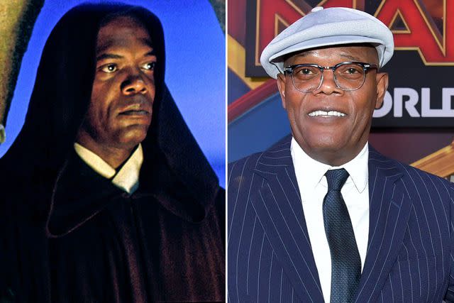 <p>Everett Collection; Amy Sussman/Getty Images</p> Samuel L. Jackson in character as Mace Windu in ‘Star Wars: Episode I — The Phantom Menace’; Samuel L. Jackson attending Marvel Studios' 'Captain Marvel' premiere on March 4, 2019, in Hollywood, California.