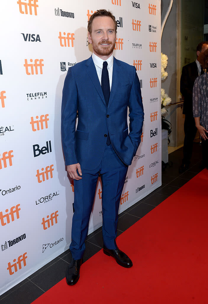 <p>Of course, Michael Fassbender looked like the angel he is in a dapper blue suit. HEART EYES. <i>(Photo by GP Images/WireImage)</i><br></p>