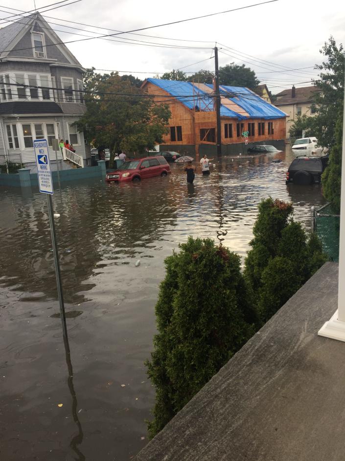 Flooded streets are seen in Patterson, New Jersey on Aug. 11, 2018.