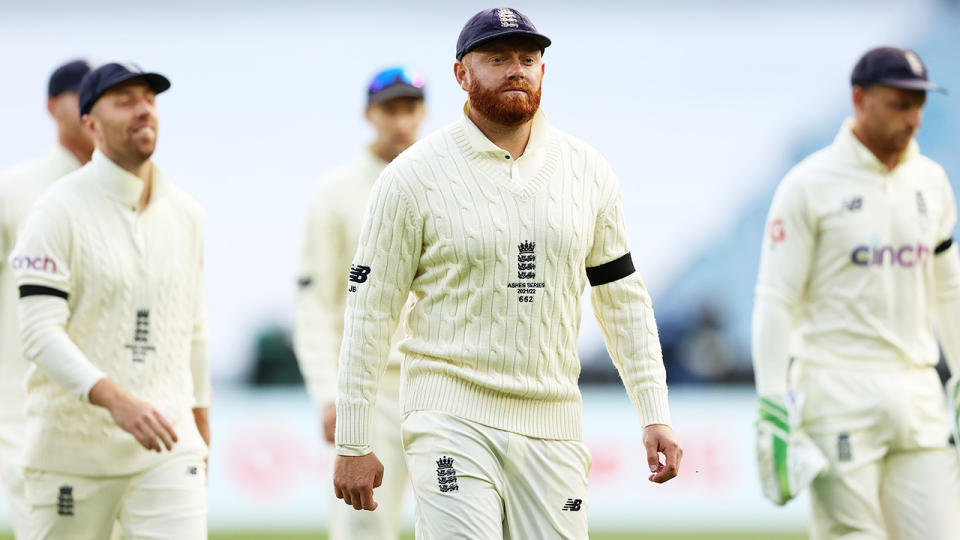 Jonny Bairstow and England teammates, pictured here leaving the field after the first day of the Boxing Day Test.